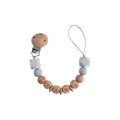 DIY baby pacifier clip with grey silicone beads and natural beech wood letter blocks - Gray