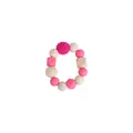 Pink silicone and natural wood bead baby teether ring with crochet star design - Molar Bracelet / Rose Red