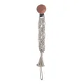 Handmade macrame pacifier clip in natural beige cotton cord with round wooden clip - Basic Flat Weave Style (5#)