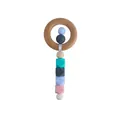 Anneau de dentition en hêtre avec perles en silicone colorées pour l'éveil moteur de bébé - Bleu lac
