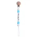Catenella portaciuccio in faggio con perle in silicone blu e bianche e lettere BABY - Blu