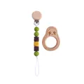 Cartoon avocado beech wood baby teether with silicone bead pacifier clip chain - Turmeric