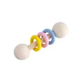Baby wooden rattle toy with three colorful rings for sensory and teething play - Pink