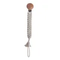 Handmade macrame pacifier clip with beech wood and cream cotton weaving on white background - Diamond Hollow Style (6#)