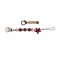 Baby pacifier clip with soccer ball metal grip, purple beads and wooden DAD charm - Burgundy