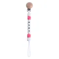 Catenella portaciuccio in silicone rosa e bianco con lettere BABY e clip in legno - rosa scuro