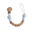 DIY silicone and beech wood baby pacifier clip with gray beads and BABY letters - Blue