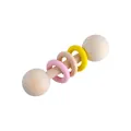 Wooden baby rattle with pink and yellow rings for sensory play and teething - Yellow
