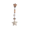 DIY Stern-Schnullerkette aus Buchenholz mit Häkelperle und silbernen Glocken - Beige