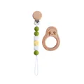 Cartoon avocado beech wood teether set with silicone bead pacifier chain clip - Light Yellow