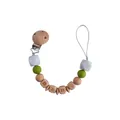 Silicone and beech wood pacifier clip with baby letter beads in olive green and grey - Avocado Green