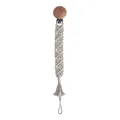 Handmade cream macrame pacifier clip with natural beech wood clamp and tassel detail - Dense Vintage Woven Style (8#)