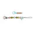 Soccer iron clip pacifier chain with DAD wooden beads and green silicone stars - Light Green