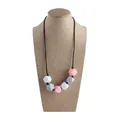 Silicone teething necklace with pink, grey, and white octagonal beads for babies - Pink