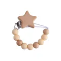 Baby pacifier clip with beech wood star and beige silicone beads for teething - Light Yellow