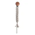 Handmade cream macrame pacifier clip with natural beech wood clip and tassel - V-Shaped Cross Weave Style (9#)