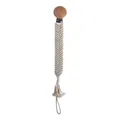 Handmade beige braided cotton pacifier clip with a natural beech wood round fastener - Minimalist Wheat Ear Style (10#)