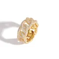Macro detail of gold plated cuban link ring with paved cubic zirconia stones - US 7 / Gold