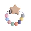 Catenella portaciuccio in legno di faggio con perle di silicone colorate - Lilla Misto