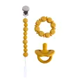 Set de chupete para bebé con clip de silicona y pulsera mordedor amarillo mostaza - Amarillo jengibre