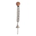 Handmade macrame pacifier clip with natural beech wood and cream cotton fringe - Bohemian Hollow Style (12#)