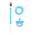 Set de silicona azul claro para bebé con cadena de chupete y anillo de dentición - Azul