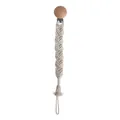 Handmade cream macrame pacifier clip with beech wood clip and boho tassel design - Diamond Lattice Style (14#)
