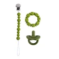 Set de chupete de silicona verde oliva con clip de cuentas y anillo de dentición - Verde Aguacate