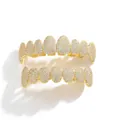 Macro shot of hip hop gold plated grillz set with micro paved sparkling zircons - Gold Set
