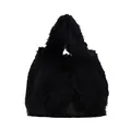 Sac à main chic en peluche noire pour femme avec texture douce et poignée large élégante - Noir
