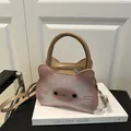 Cat-shaped crossbody bag with pink and khaki gradient finish and 3D ears detail - Khaki