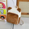 Plush bear-shaped backpack for girls with fuzzy ears and embroidery in brown and white - No Pendant / Brown