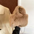 Brown fluffy faux fur crossbody bag with chain strap and soft plush texture for winter - Brown