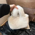 White faux fur plush handbag with a delicate metal chain strap for women - White
