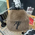 Brown faux fur plush backpack with drawstring closure and adjustable straps - Solid Brown Style (Style 6)