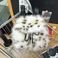 Faux fur backpack featuring snow leopard print with plush texture and drawstring straps - Snow Leopard Style (Style 7)