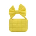 Bright yellow quilted puffer handbag with a large bow handle and secure gold zipper - Yellow