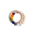 Rainbow silicone beads and natural beech wood ring baby teether for sensory development - Gray