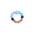 Blue silicone and beech wood baby teether bracelet with BABY letter beads - Blue Bracelet