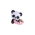 DIY silicone panda teether toy with pink beads and natural wooden ring for infants - Pink Teether