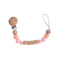 Pink silicone and beech wood baby pacifier clip chain with square BABY letter beads - Pink Pacifier Clip