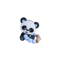 Panda silicone teether with light blue beads and natural beech wood ring for babies - Blue Teether