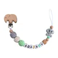 Elephant beech wood baby pacifier clip with grey silicone beads and BABY letter charms - Gray Pacifier Clip