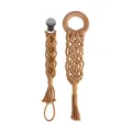 Ginger yellow braided pacifier clip set with beech wood ring in bohemian style - Turmeric