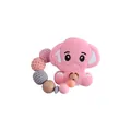 Pink silicone elephant baby teether with natural wooden beads and crochet textures - Pink