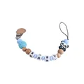 Sky blue silicone bead pacifier clip with panda charm and baby letter beads - Blue Pacifier Clip