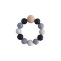 Silicone and beech wood baby teether ring in neutral grey, black and marble pattern - Black