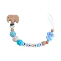 Blue elephant pacifier clip with beech wood and silicone beads for baby teething - Blue Pacifier Clip