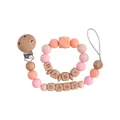 Silikon- und Buchenholz-Schnullerketten-Set mit BABY-Buchstabenperlen in rosa Pastelltönen - Rosa Schmuckset