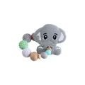 Baby beechwood teether ring with grey silicone elephant and soft knitted crochet beads - Gray